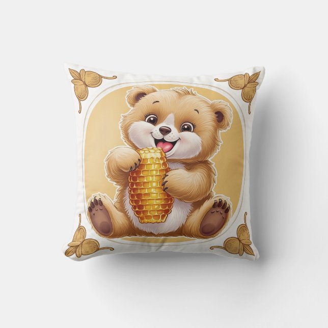 bear eating honey cushion (Front)