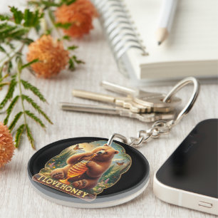 Bear Eating Honey From A Honeycomb Key Ring