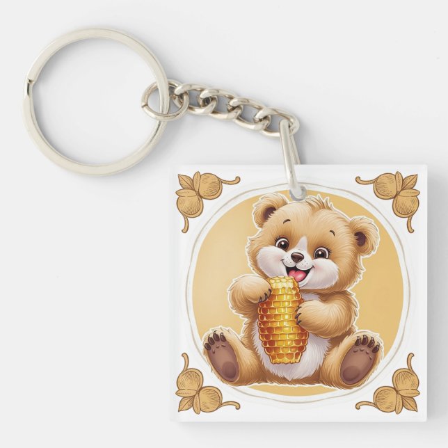 bear eating honey key ring (Front)