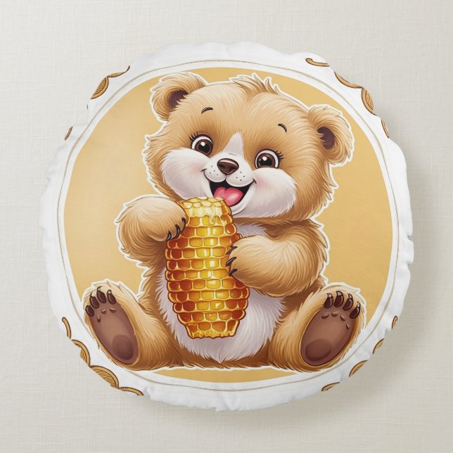 bear eating honey round cushion (Front)