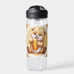 bear eating honey water bottle