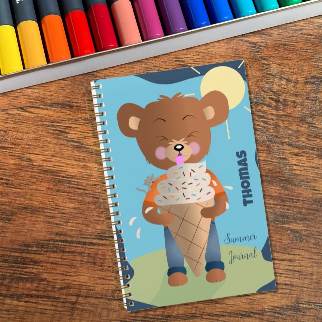 Bear Eating Ice Cream Kid Summer Journal Notebook (This cute summer journal will keep your creative child busy for hours .)