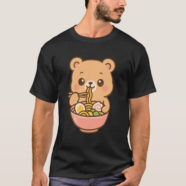 Bear Eating Ramen Noodles Kawaii Cute Funny   1 T-Shirt (Front)