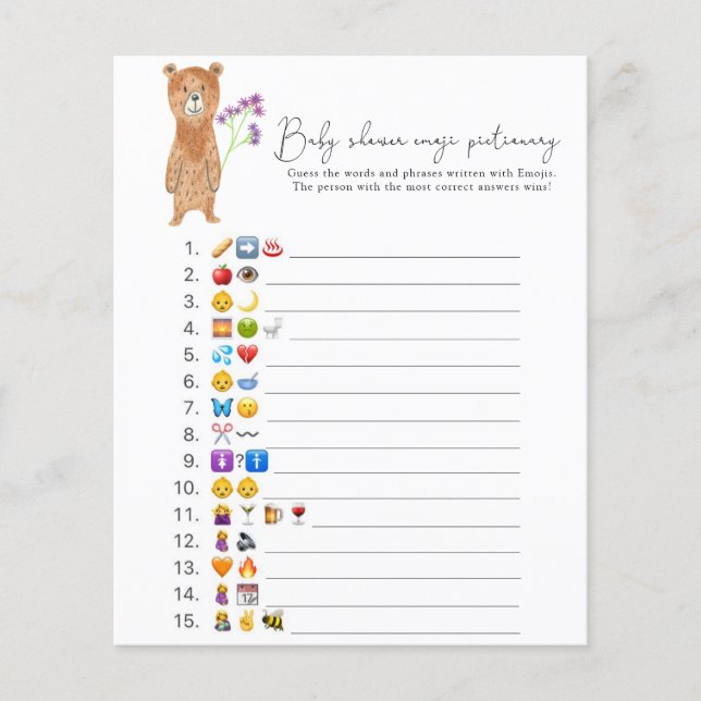 Bear - Emoji picture game baby shower (Front)