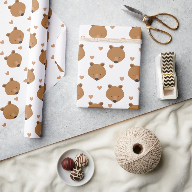 Bear Face Heart Animal Wrapping Paper (Crafts)