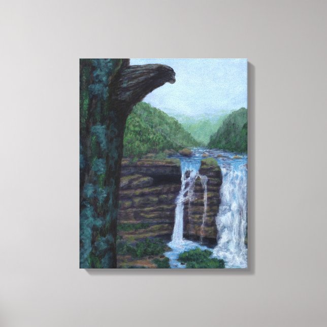 Bear Falls Waterfall Painting Canvas Print (Front)