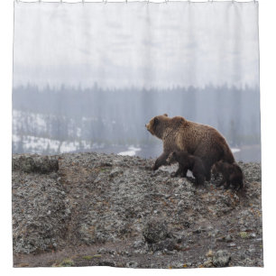 BEAR FAMILY IN YELLOWSTONE SHOWER CURTAIN