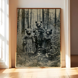 Bear Family Poster Art Print, Scary Wall Art Paint