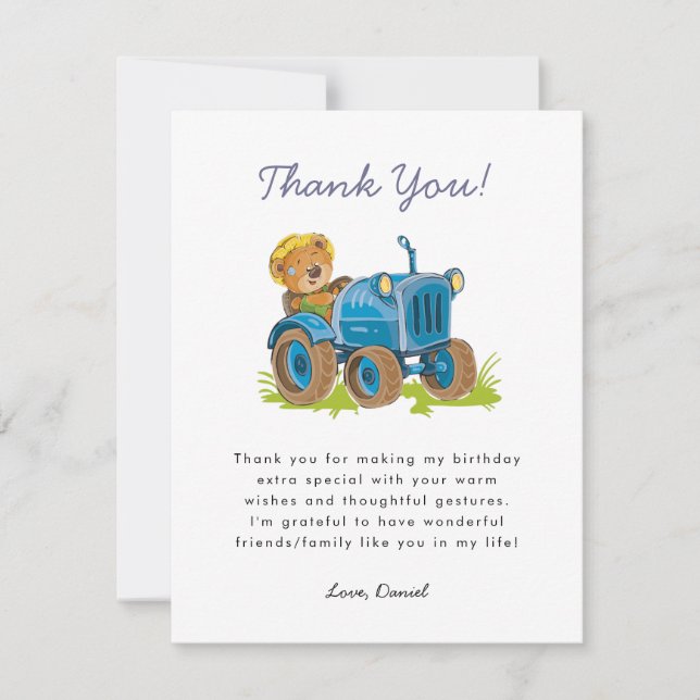  Bear Farm Tractor  Thank You Card (Front)