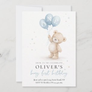 Bear First Birthday Invitation