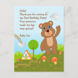 Bear First Birthday Thank You note Postcard
