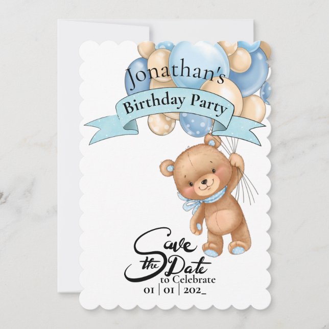 Bear first  Boy Birthday Invitation (Front)