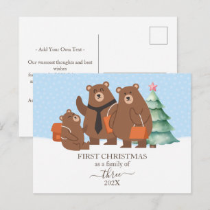 Bear First Christmas As A Family Of 3 Holiday Postcard