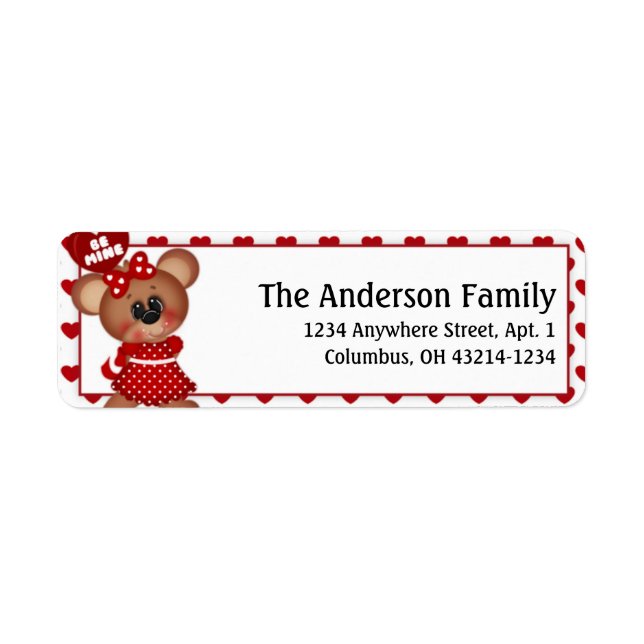 Bear First Valentine's Day Address Labels d1 (Front)