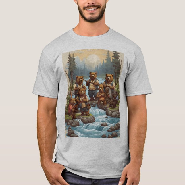 Bear Fishing Expedition: Whimsical T-Shirt Designs (Front)