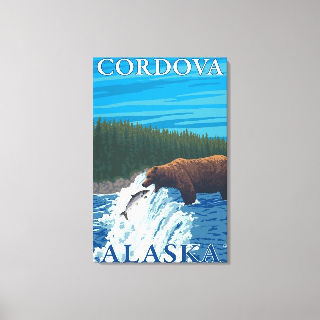 Bear Fishing in River - Cordova, Alaska Canvas Print (Front)