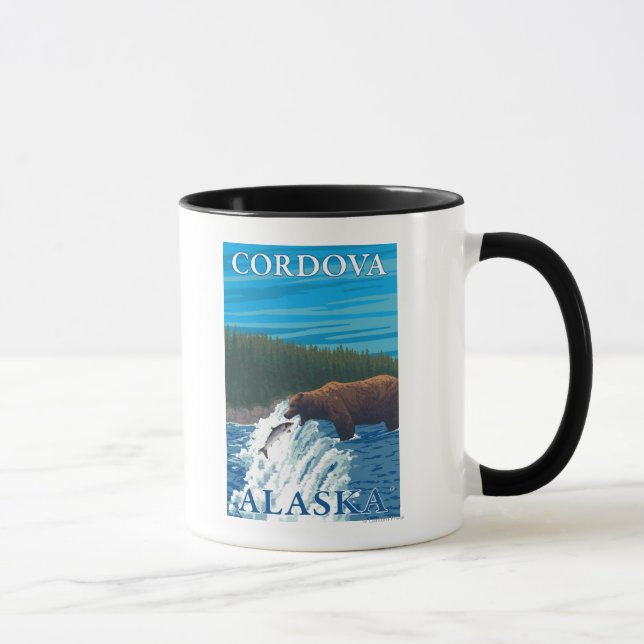 Bear Fishing in River - Cordova, Alaska Mug (Right)