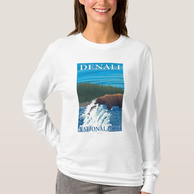 Bear Fishing in River - Denali National Park, T-Shirt (Front)