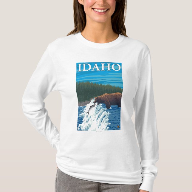 Bear Fishing in River - Idaho T-Shirt (Front)