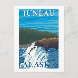 Bear Fishing in River - Juneau, Alaska Postcard