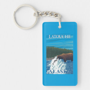 Bear Fishing in River - Latouche, Alaska Key Ring