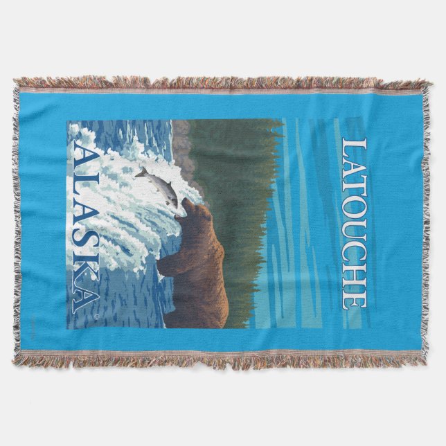 Bear Fishing in River - Latouche, Alaska Throw Blanket (Front)