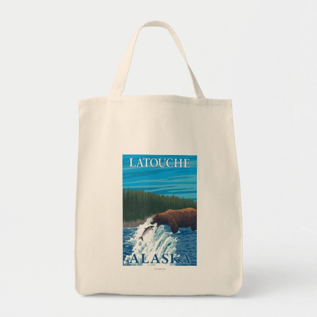 Bear Fishing in River - Latouche, Alaska Tote Bag (Front)