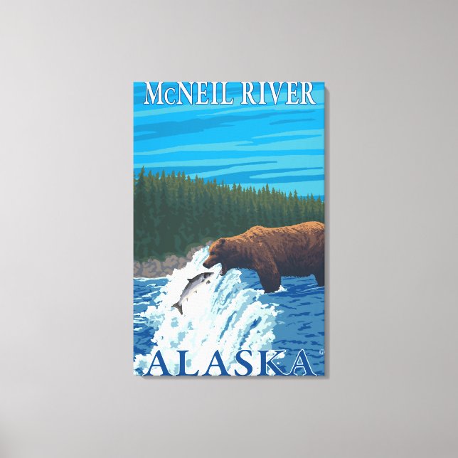 Bear Fishing in River - McNeil River, Alaska Canvas Print (Front)