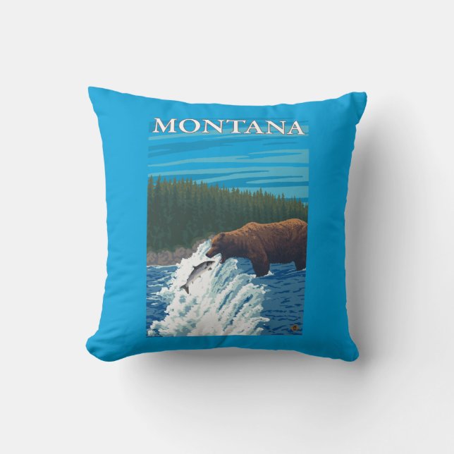 Bear Fishing in River - Montana Cushion (Front)
