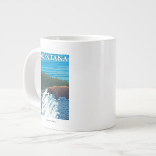 Bear Fishing in River - Montana Large Coffee Mug