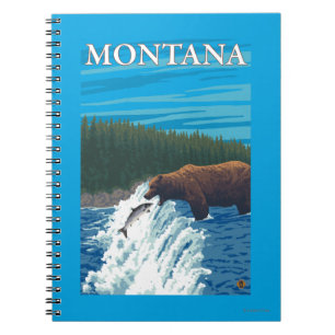 Bear Fishing in River - Montana Spiral Notebook