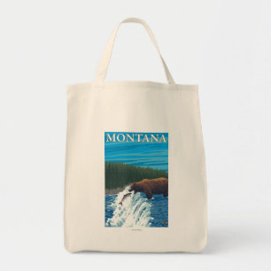 Bear Fishing in River - Montana Tote Bag