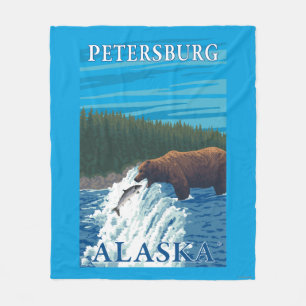 Bear Fishing in River - Petersburg, Alaska Fleece Blanket