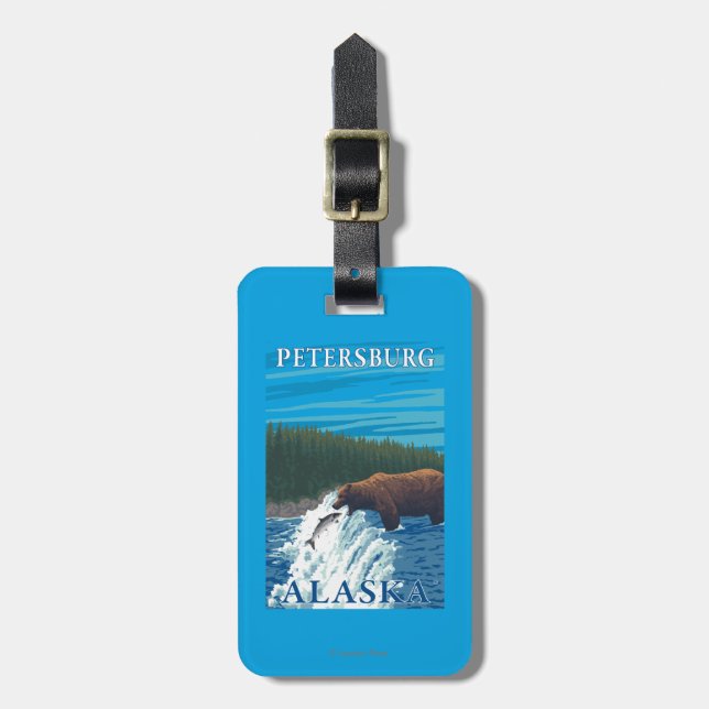 Bear Fishing in River - Petersburg, Alaska Luggage Tag (Front Vertical)