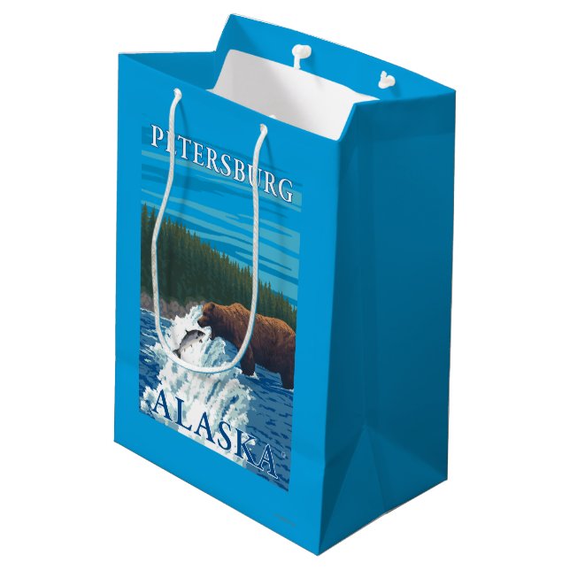 Bear Fishing in River - Petersburg, Alaska Medium Gift Bag (Back Angled)