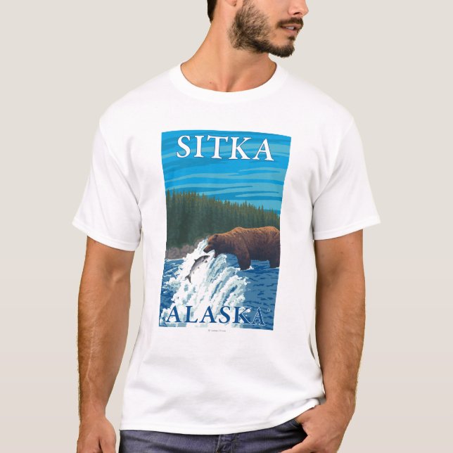 Bear Fishing in River - Sitka, Alaska T-Shirt (Front)