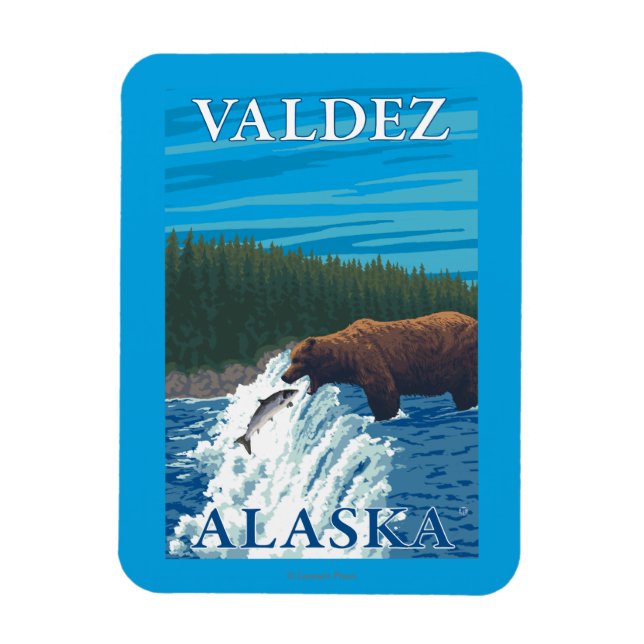 Bear Fishing in River - Valdez, Alaska Magnet (Vertical)