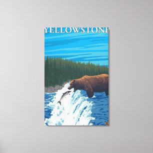Bear Fishing in River - Yellowstone National Canvas Print