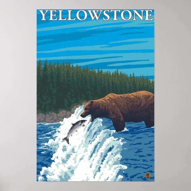 Bear Fishing in River - Yellowstone National Poster (Front)