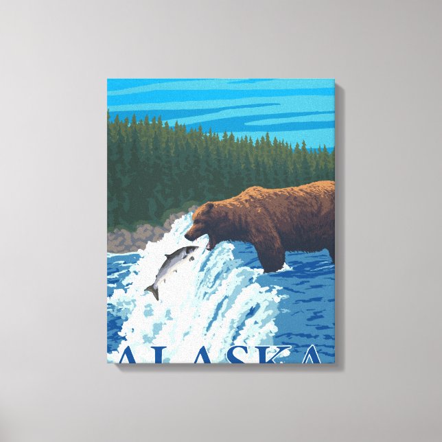 Bear Fishing in River - Yukon River, Alaska Canvas Print (Front)