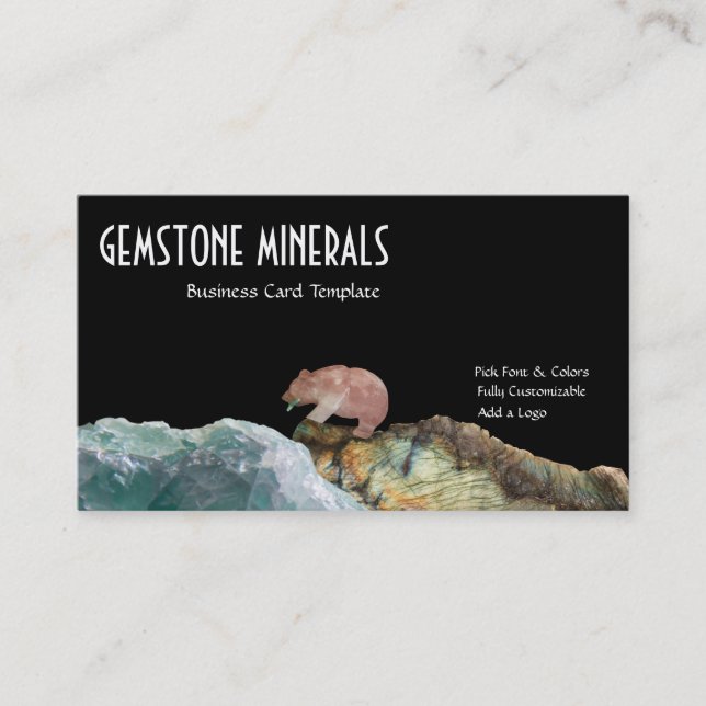 Bear Fishing Ocean - Gemstone Minerals Business Card (Front)