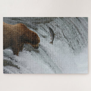 Bear fishing salmon, Brooks Falls Alaska  Jigsaw Puzzle
