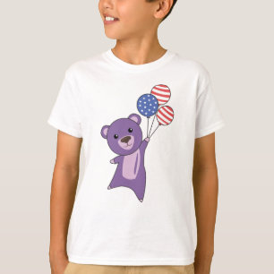 Bear Flies Balloons USA Up Sweet Animals Purple T-Shirt