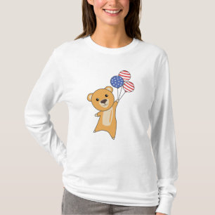 Bear Flies Balloons USA Up Sweet Animals Yellow T-Shirt