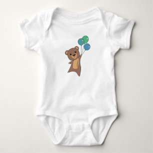 Bear Flies Up With Balloons Cute Animals Baby Bodysuit