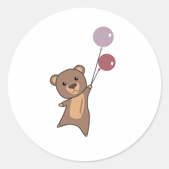 Bear Flies Up With Balloons Cute Animals Classic Round Sticker (Front)