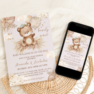 Bear Floral Girl Baby Shower Invitation