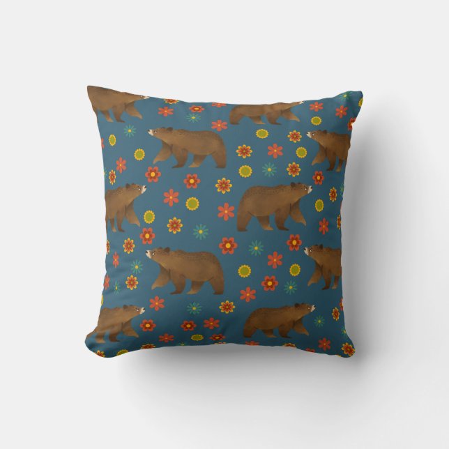Bear Floral Pattern Cushion (Front)