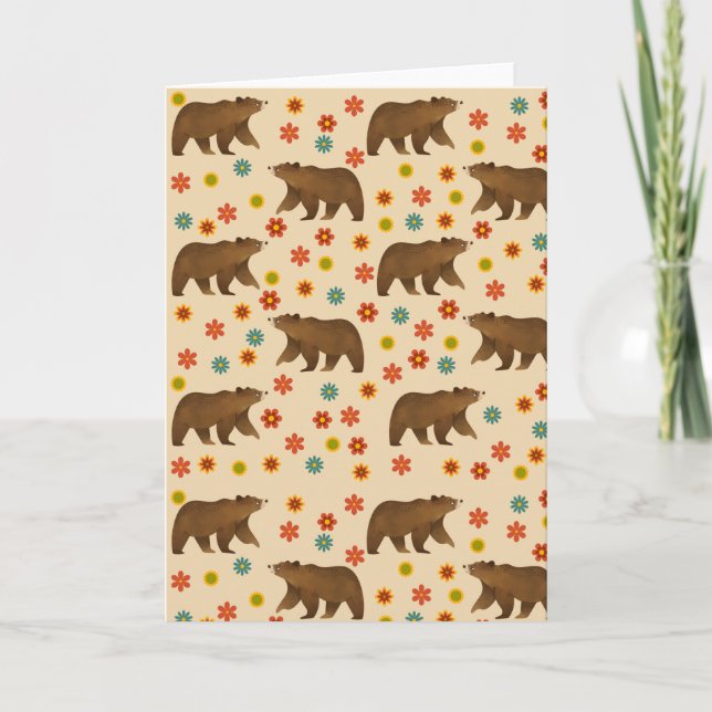 Bear Floral Pattern Thank You Card (Front)