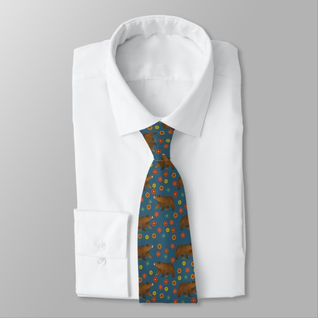 Bear Floral Pattern Tie (Tied)
